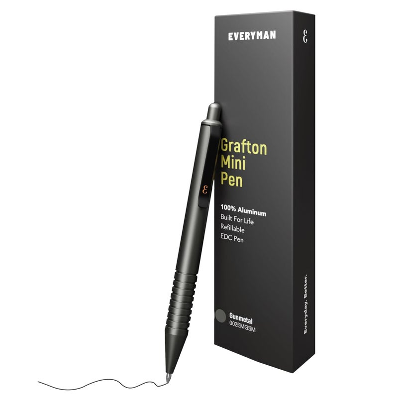 Everyman Grafton Gunmetal Mini Click Refillable 0.7mm Gel Pen | Compact Aluminum Pen with Deep Grooved Grip for Smooth Writing | Pocket EDC Ink Pen for Office, Travel, Journaling & Daily Use - Image 1